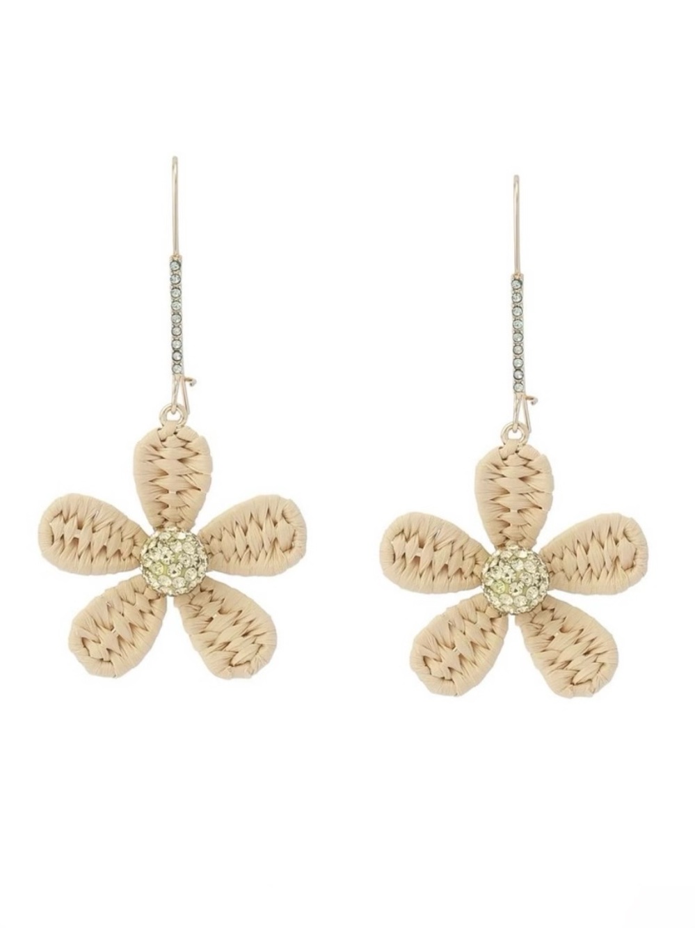 Betsey Johnson Spring Chick Raffia Daisy Dangle Earrings NWT